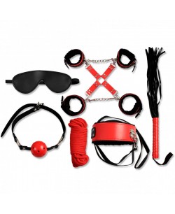 Secret Bondage : Ensemble BDSM 8 pcs 6148Rk - Noir et Rouge