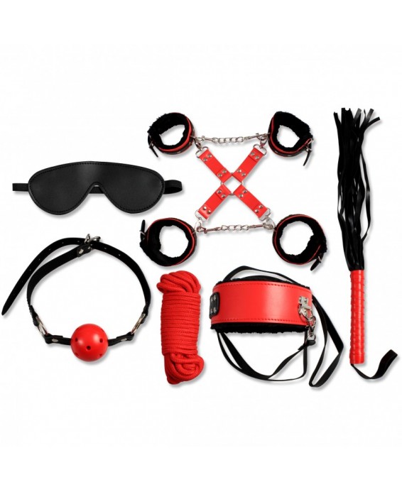 Secret Bondage : Ensemble BDSM 8 pcs 6148Rk - Noir et Rouge